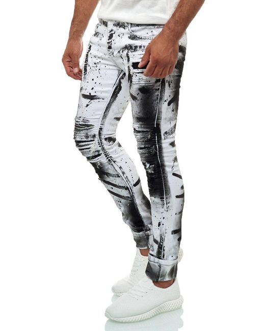 KINGZ Designer Jeans Slim-Fit mit Batik Waschung Weiß-Schwarz 36/34 in Multicolor für Herren
