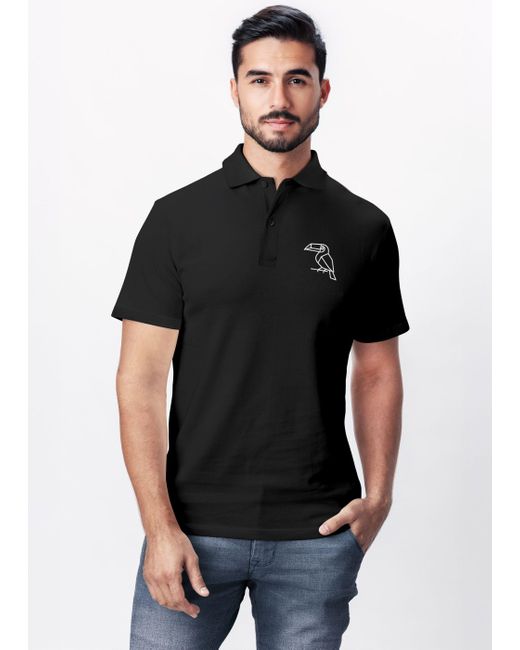 Neverless Poloshirt Grafik Tukan Pelikan Geometrisches Design mit Print in Black für Herren