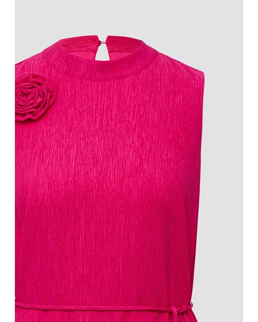 S.oliver Pink Minikleid Ärmelloses Viskosekleid im Relaxed Fit mit abnehmbarer Brosche 3D-Effekt
