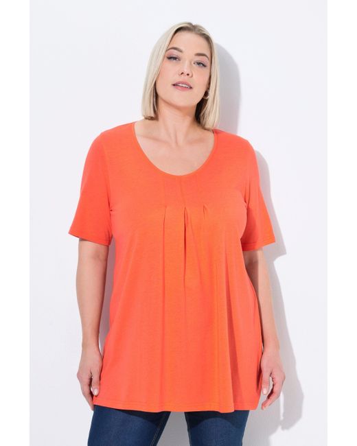 Ulla Popken Orange T-Shirt Zierfalten A-Linie Rundhals Halbarm Modal