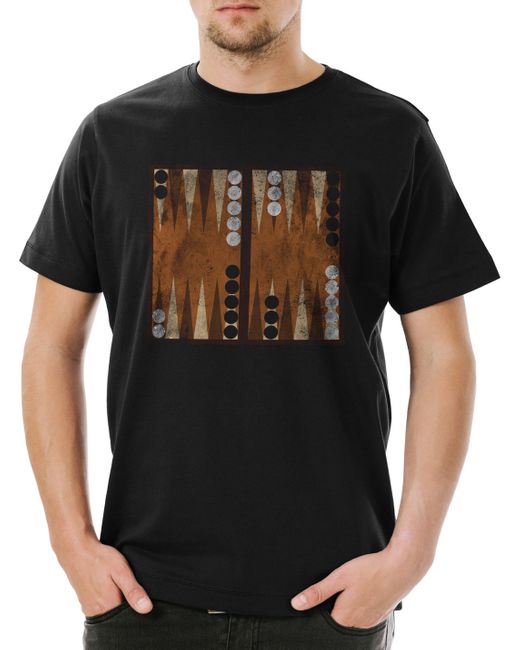 Urban Backwoods Print- Backgammon Board T-Shirt Game Spiel Gamer Retro Geek Nerd in Black für Herren
