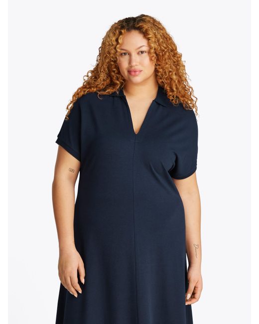 Tommy Hilfiger Blue Midikleid CRV LYOCELL OPEN-NK MIDI DRESS in Groß Größen