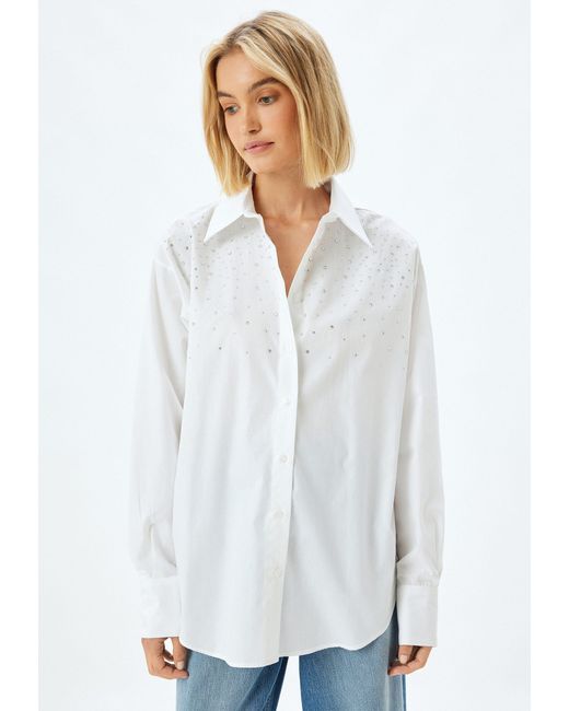 Koton White Langarmshirt Hemdkragen Langärmelig