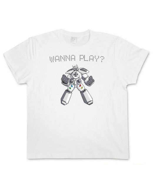 Urban Backwoods Print- Wanna Play Robot T-Shirt Retro Gamer Controller Video Game in White für Herren