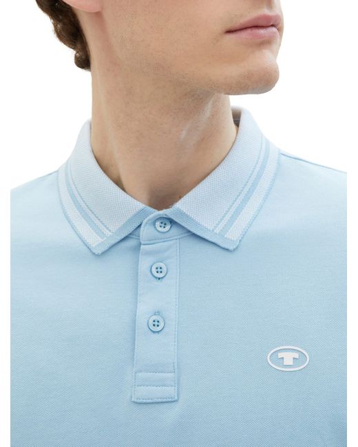 Tom Tailor Langarm-Poloshirt mit Logoprint in Blue für Herren