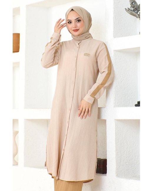 Moda Mihram White Tunikakleid Detailierter Anzug Set