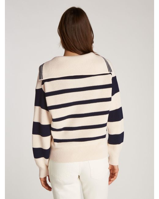 Tommy Hilfiger Natural Polokragenpullover CO CARDI STITCH OPEN POLO SWT LS mit Perlfangmuster