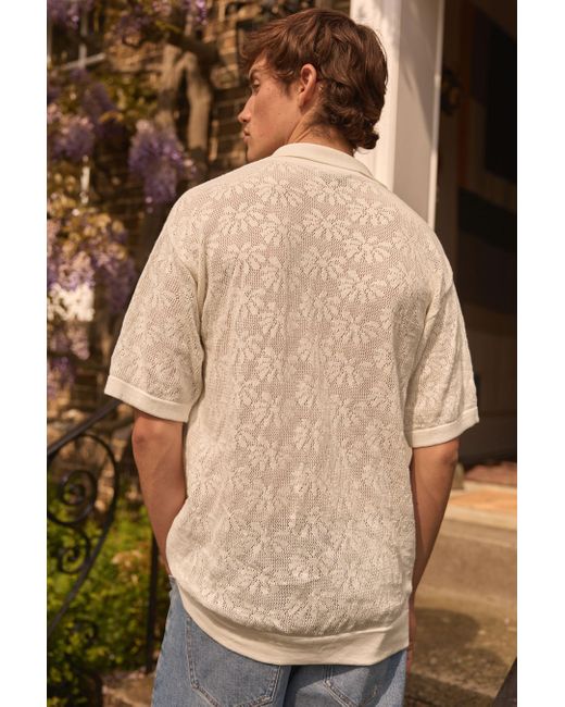 Next Kurzarmhemd Strickpullover mit Knopfleiste und Kuba-Kragen (1-tlg) in White für Herren