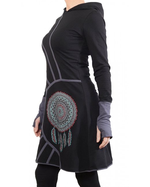 PUREWONDER Black Shirtkleid Langärmliges Kapuzenkleid aus Jersey Ganzjahreskleid