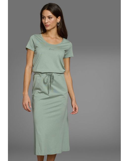 Laura Scott Green Midikleid mit Bindeband am Bund & versteckte Eingrifftaschen