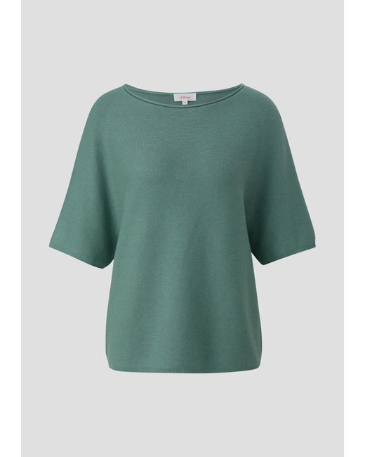 S.oliver Green Strickpullover Shirt mit U-Boot-Ausschnitt