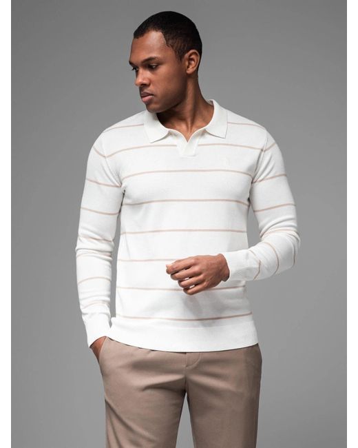 Ombre Langarm-Poloshirt Horizontal gestreiftes -Polo-Longsleeve mit Viskose in Gray für Herren