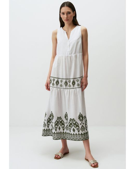 Jimmy Key White Minikleid Ärmelloses ethnisch gemustertes Maxikleid aus Baumwolle