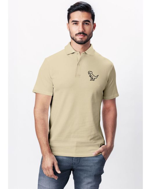 Neverless Poloshirt Dino im Polygon-Stil – Kurzarm Polo Logo mit Print in Natural für Herren