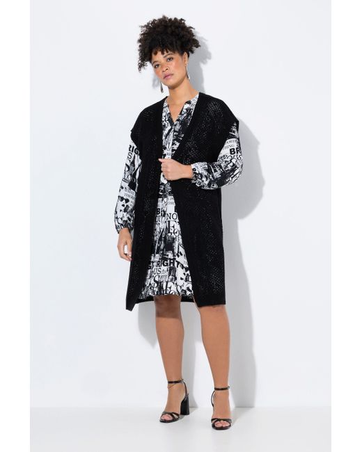 MIAMODA Black Langjacke Strickweste offene Form Strukturstrick