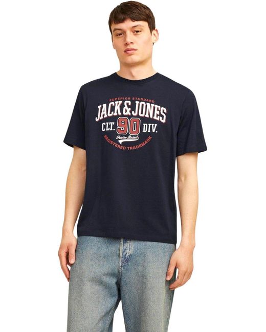Jack & Jones Print-Shirt (Spar Set, 3er-Pack) Shirts mit Printaufdruck aus Baumwolle in Black für Herren