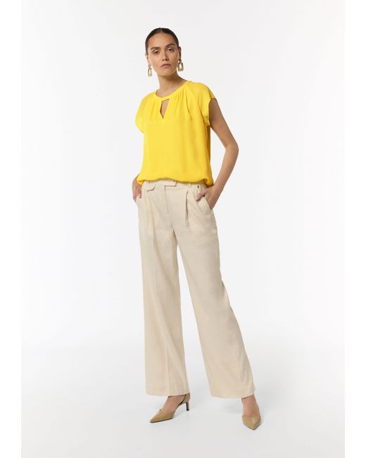 Comma, Yellow Kurzarmbluse Chiffon-Bluse mit Kappärmeln Raffung, Cut Out