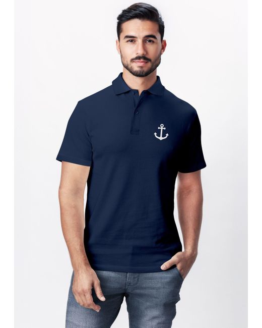 Neverless Poloshirt Ankerlogo – Kurzarm Polo Sommer Brustprint mit Print in Blue für Herren