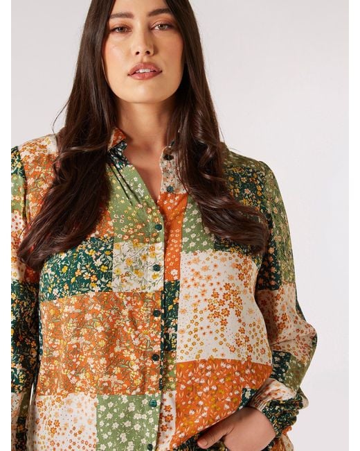 Apricot Brown Klassische Bluse mit Blumenprint, in Patchwork-Design