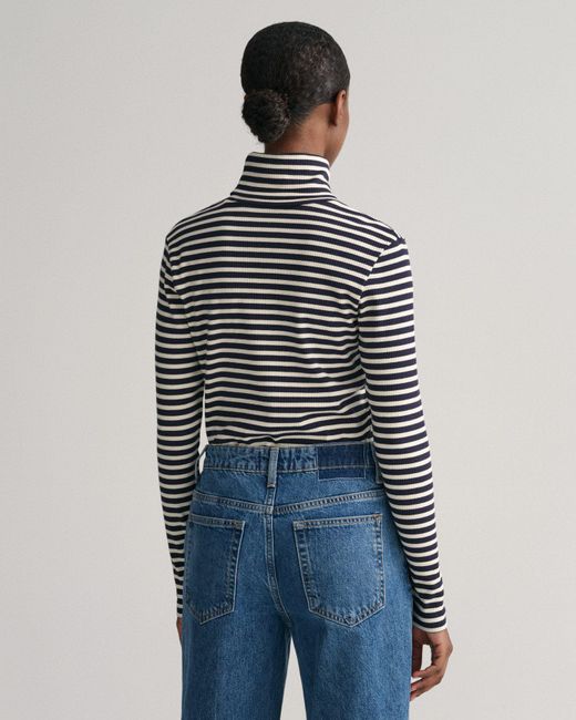Gant Blue Strickpullover Geripptes Rollkragenshirt