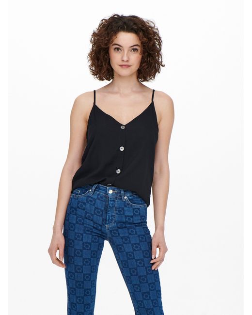ONLY Blue Trägertop ONLNELLY LIFE BUTTON SINGLET SOLID NOOS