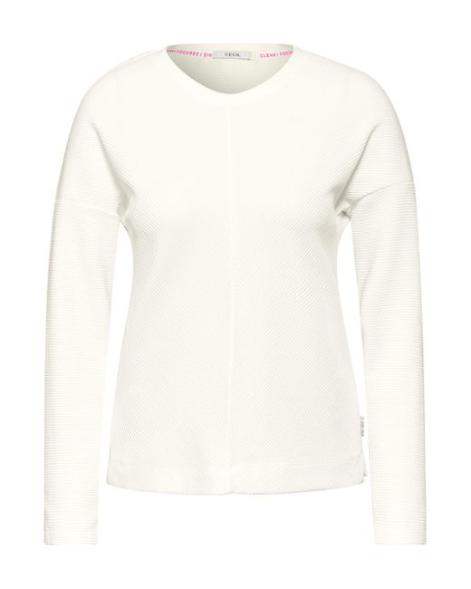 Cecil White Langarmshirt mit Streifen-Struktur