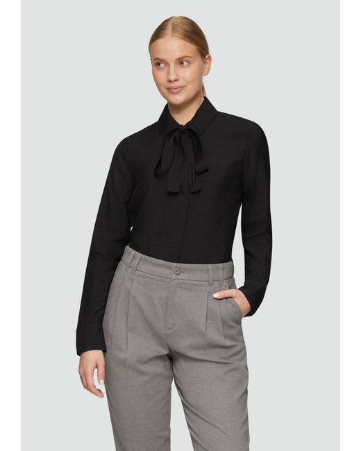 S.oliver Gray Langarmbluse Strukturierte Bluse mit abnehmbarer Schluppe