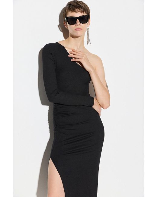 No Matter What Black Maxikleid Ein-Schulter-Midi-Kleid
