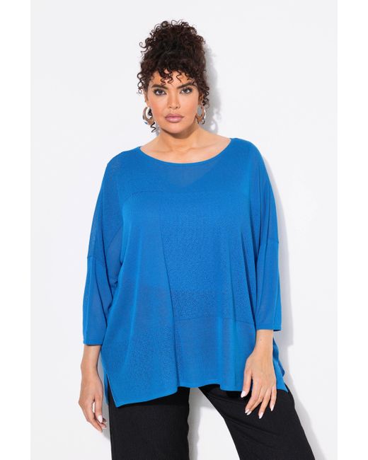 Ulla Popken Blue Strickpullover Pullover Karostruktur oversized Rundhals Halbarm