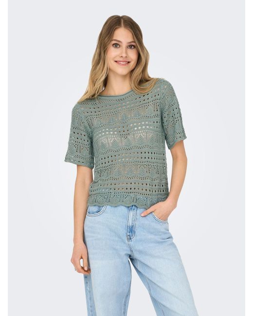Jacqueline De Yong Green Kurzarm Häkel-T-Shirt mit geometrischem Muster JDYSUN LAY 2/4 PULLOVER KNT