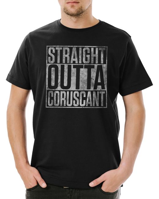 Urban Backwoods Print- Straight Outta Coruscant T-Shirt Star Fun Luke Han Sykwalker in Black für Herren