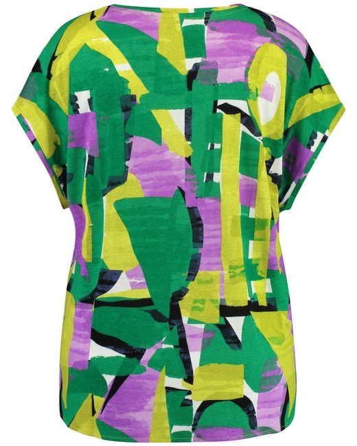 Samoon Green Kurzarmshirt T-Shirt aus luftigem Leinen-Mix