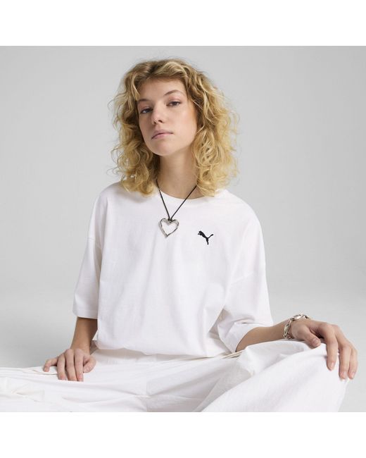 PUMA White WARDROBE ESS Kurzes Oversized-T-Shirt