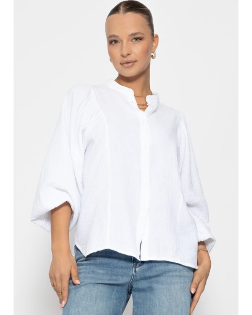 SassyClassy White Langarmbluse Oversize Musselin Bluse