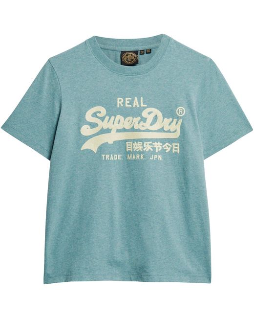 Superdry Blue EMBROIDERED VL RELAXED T SHIRT