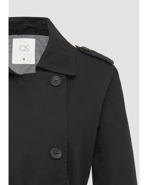 QS Black Outdoorjacke Kurzer Trenchcoat aus Baumwolle mit Gürtel Waschung