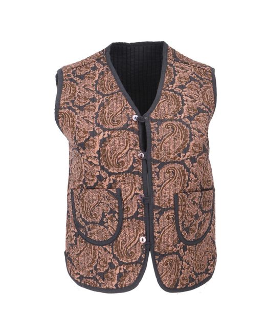 Guru-Shop Brown Langjacke Steppweste, Blockdruck Boho Weste
