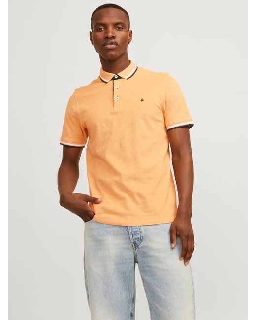 Jack & Jones Poloshirt Polo Shirt JJEPAULOS Sommer Hemd Kragen Pique Cotton (1-tlg) 3613 in Orange in Natural für Herren