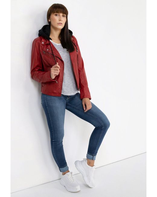 C.B.L. Red Lederjacke MQ-45716 im Biker Style mit Reverkragen und abnehmbarer Kapuze
