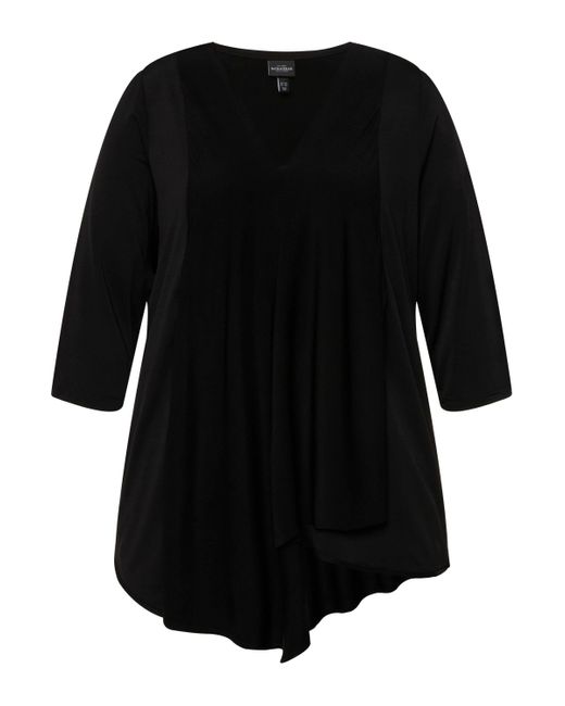 Ulla Popken Black T-Shirt Slinkyshirt Lagenoptik A-Linie V-Ausschnitt