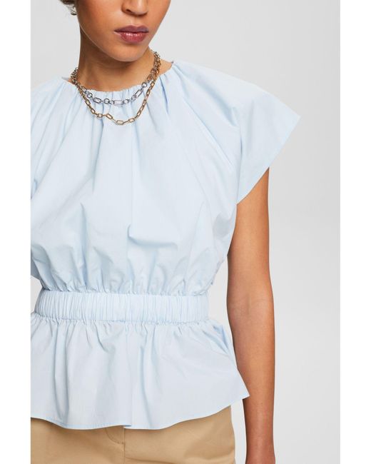 Esprit Blue Kurzarmbluse Popeline-Bluse mit Schößchen