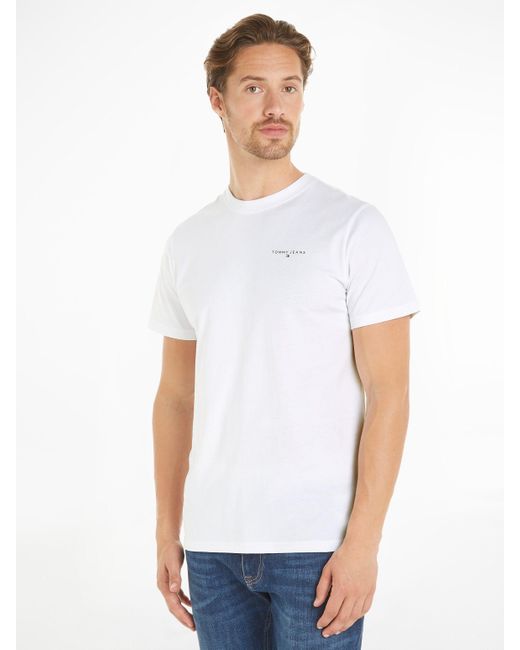Tommy Hilfiger T-Shirt TJM SLIM LINEAR CHEST TEE EXT mit Logoschriftzug in White für Herren