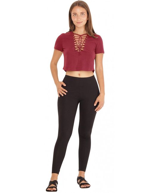 PUREWONDER Black Crop-Top Kurzarm Shirt mit V-Ausschnitt dr7 Jersey