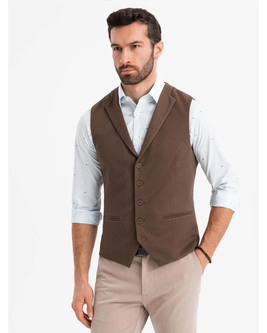 Ombre Anzugweste Strukturierte Strickweste mit Revers in Brown für Herren