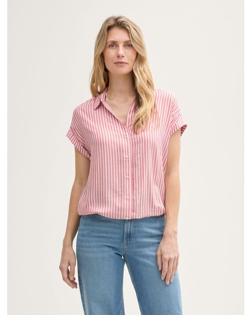 Tom Tailor Pink Kurzarmbluse Loose Fit Bluse mit Streifenmuster
