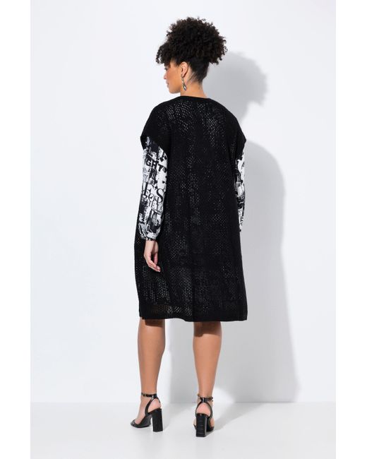 MIAMODA Black Langjacke Strickweste offene Form Strukturstrick