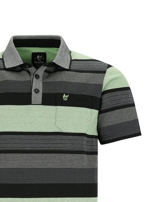 Hajo Poloshirt in Streifen-Jacquard-Mix in Green für Herren