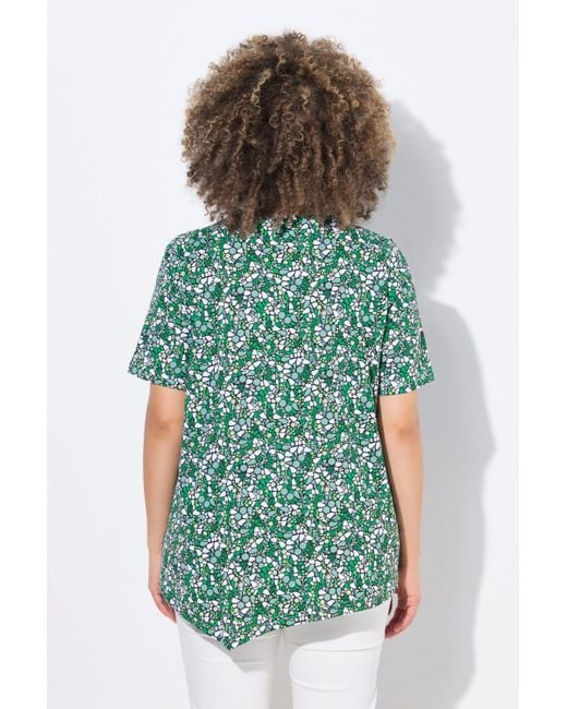 Ulla Popken Green T-Shirt Zipfelsaum A-Linie Biesen Rundhals Halbarm