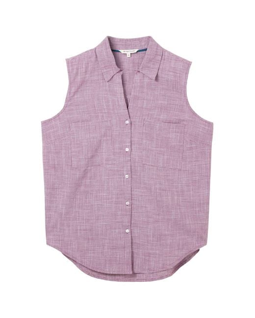 Tom Tailor Purple Langarmbluse Ärmellose Bluse mit Brusttaschen