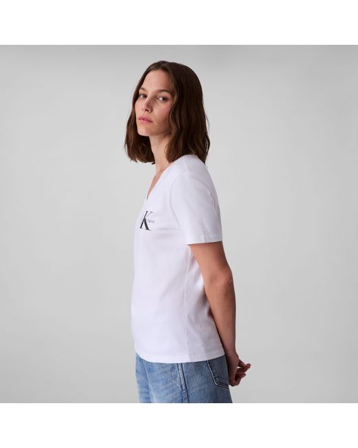 Calvin Klein White Kurzarmshirt A- Logo VN 2 Tee (Packung, 2er-Pack) Mit V-Ausschnitt